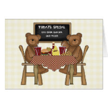 Nounours au déjeuner cartes de vœux