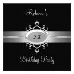 NOUVEL 21ème argent de noir de fête d'anniversaire Invitations Personnalisées