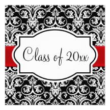 Obtention du diplôme rouge de carré de ruban damas invitations personnalisées
