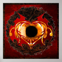 Oeil abstrait de coeur du feu affiches