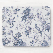 Oiseau bleu et blanc vintage mignon floral tapis de souris