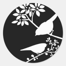 Oiseaux noirs et blancs autocollant rond