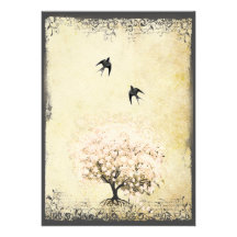 Oiseaux vintages d'arbre de rose de feuille de coe