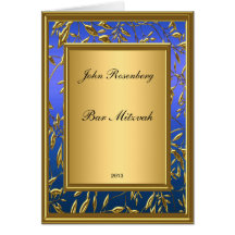 Or populaire et invitation bleue de Mitzvah de bar Cartes De Vœux