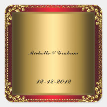 Or rouge de rouge d'autocollant de mariage d'or