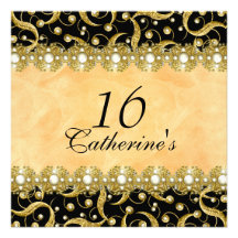 orange noire élégante d'or de "sweet sixteen" invitations personnalisées