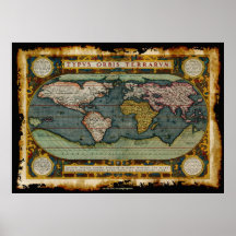 Ortelius Welts-Karte in der rustikalen Schmutz-Art Poster