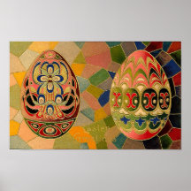 Ostern-Grüße mit gemalten Eiern Plakate