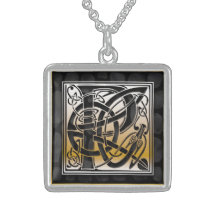 P-Anfangsmonogramm "keltische schwarze Stein" Hals