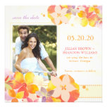 Paare Save the Date umgeben durch Blumen-Foto Personalisierte Ankündigungskarte