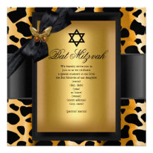 Papillon de noir d'or de léopard de bat mitzvah invitations