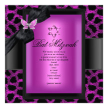 Papillon de rose de léopard de bat mitzvah invitations personnalisées
