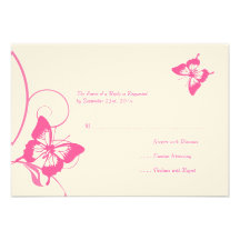 Papillon rose et blanc épousant RSVP Bristols Personnalisés