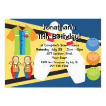 Partie faite sur commande de bowling invitation personnalisable