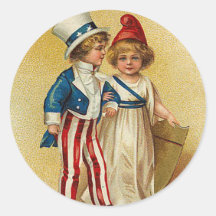 Patriotic_Boy et Girl_Sticker Autocollant