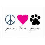 Pattes d'amour de paix cartes postales