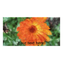 Peinture orange de fleur cartes de vœux avec photo