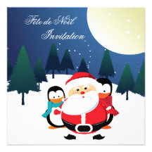 Père Noël et invitation de Manchot Fête de Noël