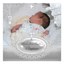 Perle d'argent de baptême de garçon de fille de ba invitations