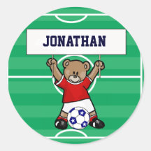 Personalisierter niedlicher Fußballteddy-Bär (rot) Sticker