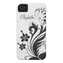 Personalisierter Schwarz-weißer BlumeniPhone 4 Kas iPhone 4 Etuis