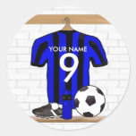 Personalisierter schwarzer und blauer Fußballfußba Runde Sticker
