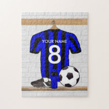 Personalisierter schwarzer und blauer Fußballfußba Puzzles