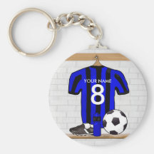 Personalisierter schwarzer und blauer Fußballfußba Schlüsselband