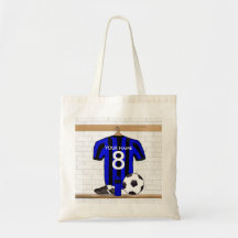 Personalisierter schwarzer und blauer Fußballfußba Einkaufstaschen