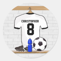 Personalisierter weißer und schwarzer Fußballfußba Runder Sticker