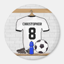 Personalisierter weißer und schwarzer Fußballfußba Kühlschrankmagnet