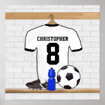 Personalisierter weißer und schwarzer Fußballfußba Posterdruck