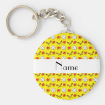 Personalisiertes gelbes Baseballnamensmuster Schlüsselanhänger