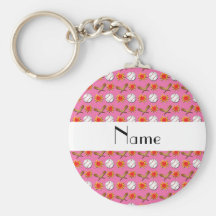 Personalisiertes rosa Baseballnamensmuster Schlüsselanhänger