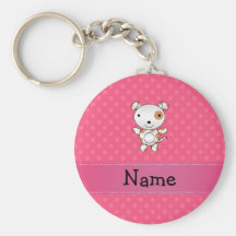 Personalized name dog pink polka dots key chains