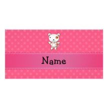 Personalized name dog pink polka dots photo cards