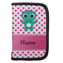 Personalized name turquoise owl pink stars folio planner