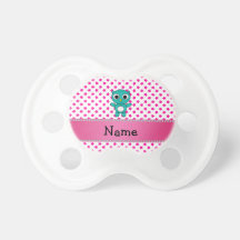 Personalized name turquoise owl pink stars baby pacifiers