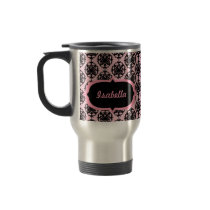 Personifizierter rosa und schwarzer Damast-Becher Tee Haferl