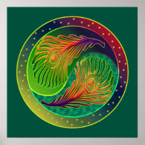 Pfau versieht 3 Yin Yang das Plakat mit Federn
