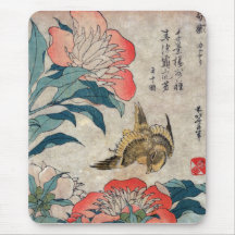 Pfingstrose und Kanarienvogel, Hokusai Mousepad