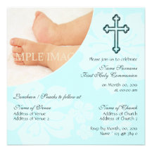 PHOTO bleue de fleurs de cerisier de communion Invitations Personnalisées