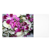 Photo pourpre et blanche de composition florale photocarte