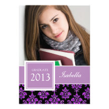PHOTO POURPRE GIRLY DE DIPLÔMÉ DE DAMASSÉ DE SCINT CARTON D'INVITATION