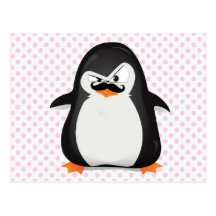 Pingouin blanc noir mignon et moustache drôle cartes postales