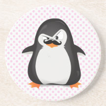 Pingouin blanc noir mignon et moustache drôle dessous de verre