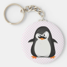 Pingouin blanc noir mignon et moustache drôle porte-clefs