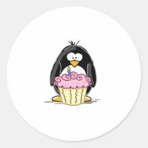 Pingouin d'anniversaire avec le petit gâteau autocollants