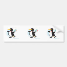 pingouin mignon de serveur sur des patins autocollant pour voiture