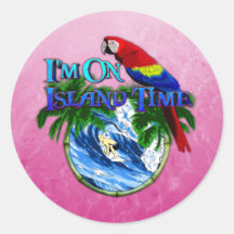Pink Island Time Surfing Round Sticker